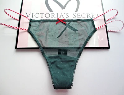 VICTORIA'S SECRET PINK Wink Thong Panty VS Gingerbread Dark Green S M L XL Mesh - Image 1 of 4