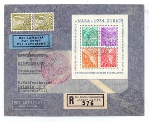 SWITZERLAND 1934 NABA M/SHEET ON REG. AIR COVER - Picture 1 of 2