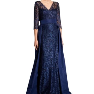 Rickie Freeman Teri Jon Premier Blue Silk Lace Dress - Picture 1 of 12