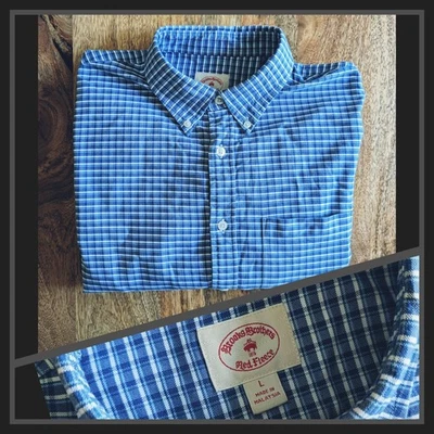 🇺🇸 Camisa informal Brooks Brothers grande roja polar 16,5' azul a cuadros algodón grueso Foto 1 de 4