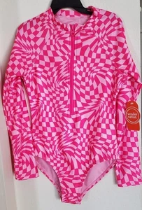 WONDER NATION Zip-Up Rashguard One Piece Swimsuit UPF 50 Pink Size M 7-8 New - Picture 1 of 8