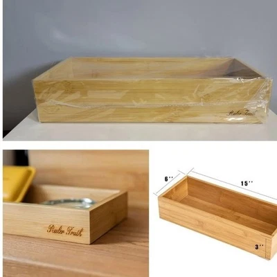 Bamboo Organizer Tray 16x15x3 – Deep Kitchen Drawer Storage Box - Image 1 of 3