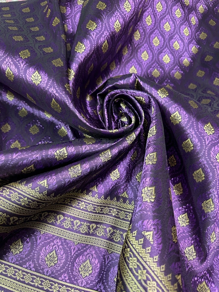 Twilight Purple Thai-Laos Silk Damask Traditional Fabric BTY Formal Skirts Dress - Image 1 of 4