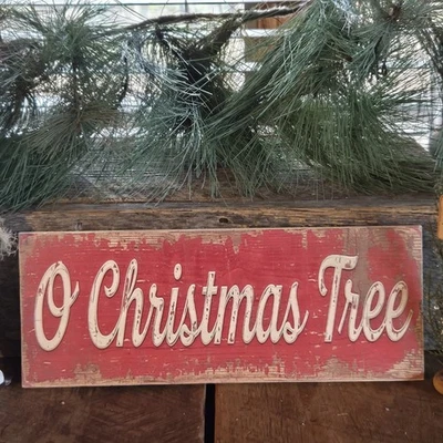 Nostalgic Rustic O Christmas Tree  Wood SIGN Farmhouse Primitive  13 X 5  - Image 1 of 4