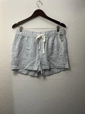 Caslon Women’s Shorts Size Medium M Blue White Striped Linen Drawstring Elastic - Image 1 of 4