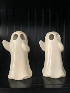 Halloween Keramik Geister 2er Set Farbwechsel Lichter 8" Figuren - Bild 1 von 15