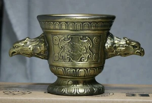 Mortaio pesante vintage ottone testa di aquila manici scudo riccio farmaceutico Rx - Foto 1 di 11
