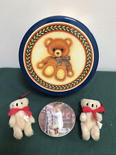 VTG TEDDY BEAR Christmas LOT 1990's Tin, plush teddy bear ornaments, small plate