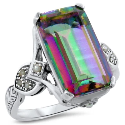 ANEL ESTILO ANTIGO 4,5 QUILATES QUARTZO MÍSTICO E PÉROLA 925 PRATA ESTERLINA 199z - Imagem 1 de 4