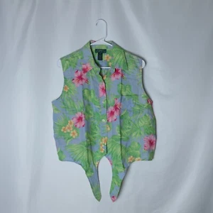 Lauren Ralph Lauren Vest Women's L Tropical Floral Lightweight Button Up - Picture 1 of 3