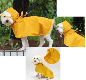 Dog Raincoat Waterproof Coat Outside Walks Rain Coat With Brim Yellow PU  - Picture 1 of 12