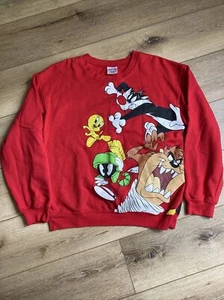 Vintage Looney Tunes rotes Sweatshirt mit Rundhalsausschnitt Größe L Taz Tweety Marsian Bugs - Bild 1 von 8