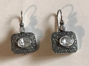 Sterling Silber Ohrhänger Ovalschliff CZ Markasiten Ohrringe Vintage - Bild 1 von 11