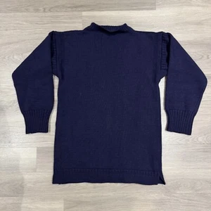 Guernsey Woollens Jumper Mens Small Navy Knit Fisherman Heavyweight Wool Sweater - Picture 1 of 8