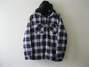 Cloudveil men's Quilted Flannel Shirt Jacket contrast hood Snap Closure plaid L - Picture 1 of 11