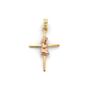 Small Tiny 2Tone Gold Girl First Communion Cross Pendant For Necklace or Chain - Picture 1 of 1