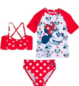 Disney Minnie Mouse Girls 3 Piece Rash Guard Bikini Shirt Swimsuit, Size 5/6 NWT - Picture 1 of 17