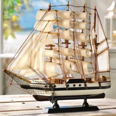 Passat Tall Ship Model Wood Cotton Sails Detailed Statue Shelf Sitter 12" Tall - Image 1 of 4