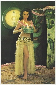 1960 Fort Lauderdale, Florida, anuncio de restaurante polinesio, falda de hierba niña - Imagen 1 de 2