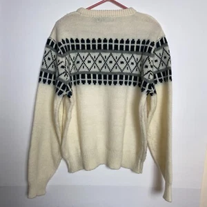 Vintage Grandpa Sweater Mens Large Black Beige Geometric Retro Eclectic Grandpa - Picture 1 of 9
