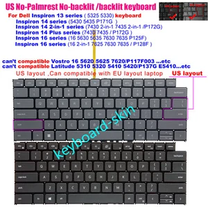 US Keyboard For Dell Inspiron 5325 5330 5430 5435 P171G 7430 7435 2-in-1 P172G - Afbeelding 1 van 4