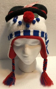Kids Knit Fleece Lining With Ear Flap Holiday ABG Frosty the Snowman Beanie Hat - Picture 1 of 12