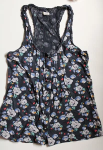 Aerie~Black Floral Racerback T-Shirt Sleeveless Tank Top sz XS - Bild 1 von 4