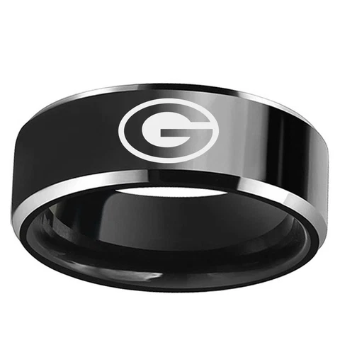 Green Bay Packers Football Team Black Stainless Steel Mens Band Ring Size 6-13 Cover