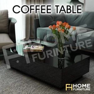 100cm Black Coffee Table 4-Drawer Storage Shelf Gloss Wooden Living Furniture - Picture 1 of 5