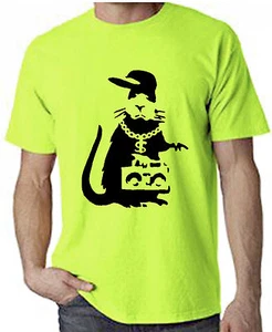 BANKSY GANGSTER RAT NEON T-SHIRT - Choice Of Colours - Sizes S-XXL - Picture 1 of 3
