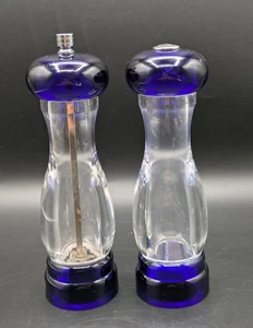 Molinillo de pimienta y salero antiguo Thompson transparente azul cobalto acrílico vintage 8" - Imagen 1 de 5