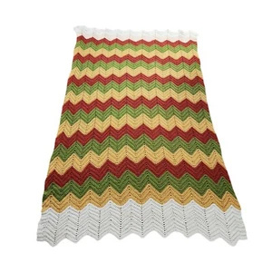 Manta de ganchillo Chevron afgana otoño otoño otoño hecha a mano ganchillo 78,5x43" - Imagen 1 de 8