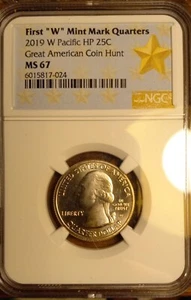 First "W" Mint Mark 25C 2019 W Pacific HP Great America Coin Hunt MS67 NGC - Picture 1 of 5