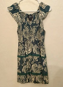 Angie Dress Size Large Green Floral Smock Waist Beach Boho - Picture 1 of 3