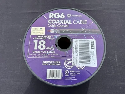 Southwire RG6 Black Coaxial Cable - 250-ft Roll - 18AWG - New - Image 1 of 3