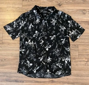 The Kooples Paris Floral Shirt Mens Black Camp Collar SS Viscose Button Up - M - Picture 1 of 12