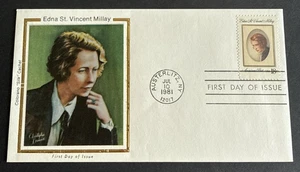 Cubierta de caché de seda Edna St Vincent Millay Colorano primer día edición 1981 Nueva York - Imagen 1 de 2