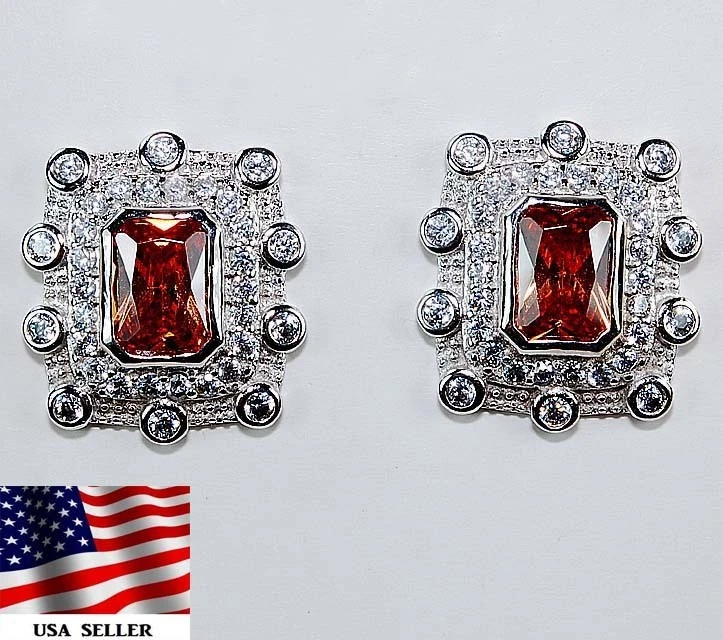 4CT Treated Padparadscha Sapphire & Topaz 925 Sterling Silver Earrings YB3-2 - Image 1 of 1
