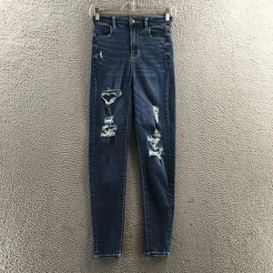 American Eagle Jegging Jeans Womens 0R (actual 25x27) Blue Denim Distressed Zip - Picture 1 of 22