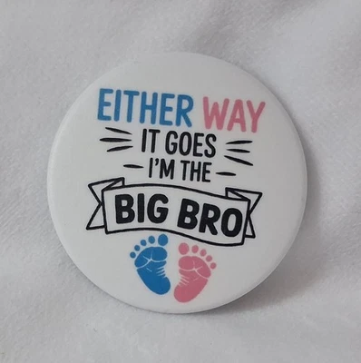 Prendedor de botón Big Bro Baby Anuncement Baby Shower niño niña revelación de género fiesta Foto 1 de 4