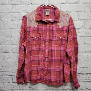 Wrangler Wrancher Pearl Snap Western Hemd Damen 3XL rosa kariert Spitze Cowgirl - Bild 1 von 8