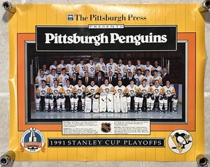 VTG 1991 Pittsburgh Penguins Stanley Cup Playoffs Team Photo Poster EX - Picture 1 of 9