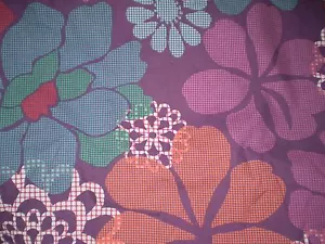 Vintage LARGE RETRO ORANGE, PINK, PURPLE & BLUE FLORAL Fabric (50cm x 50cm) - Picture 1 of 1