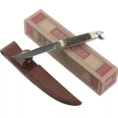 Rough Rider Genuine Stag Handles Mini Hunter Knife RR090 Full Tang Sheath - Image 1 of 2