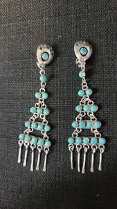 Navajo Sterling Turquoise Bear Claw Chandelier Earrings - Picture 1 of 11