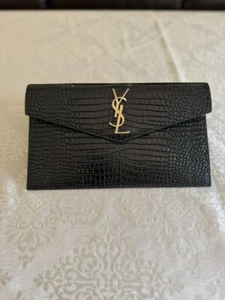 Saint Laurent Uptown Pouch – Croc Embossed Leather Gold Logo – Perfect Authentic - Picture 1 of 5