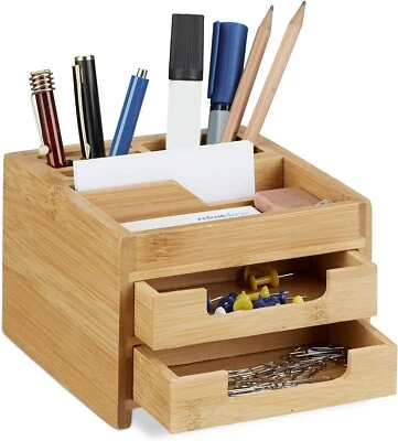 Relaxdays Schreibtisch Organizer Bambus Stiftehalter Schreibtischbox 10022189 - Bild 1 von 2