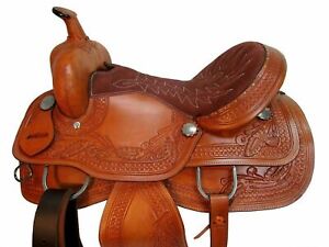 15in/16in DEEP SEAT WADE SADDLE ROPING RANCH WESTERN HORSE TACK FLORAL TOOLED