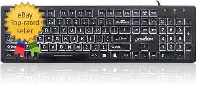 PERIBOARD-317 Wired Backlit USB Keyboard, Big Print Letter with White Illuminate - Image 1 of 4