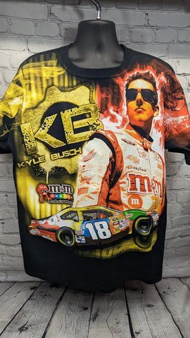 Vintage Kyle Busch Shirt XL XTRA LARGE  All Over Print NASCAR M&Ms Racing AOP Cover
